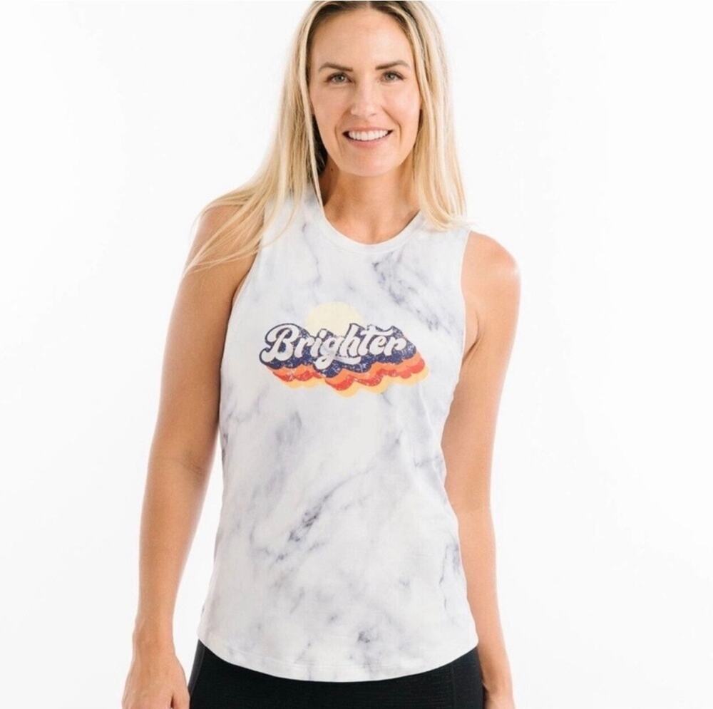 Zyia Active Grey White Hendrix Brighter Graphic Tank Tie Dye Size Medium